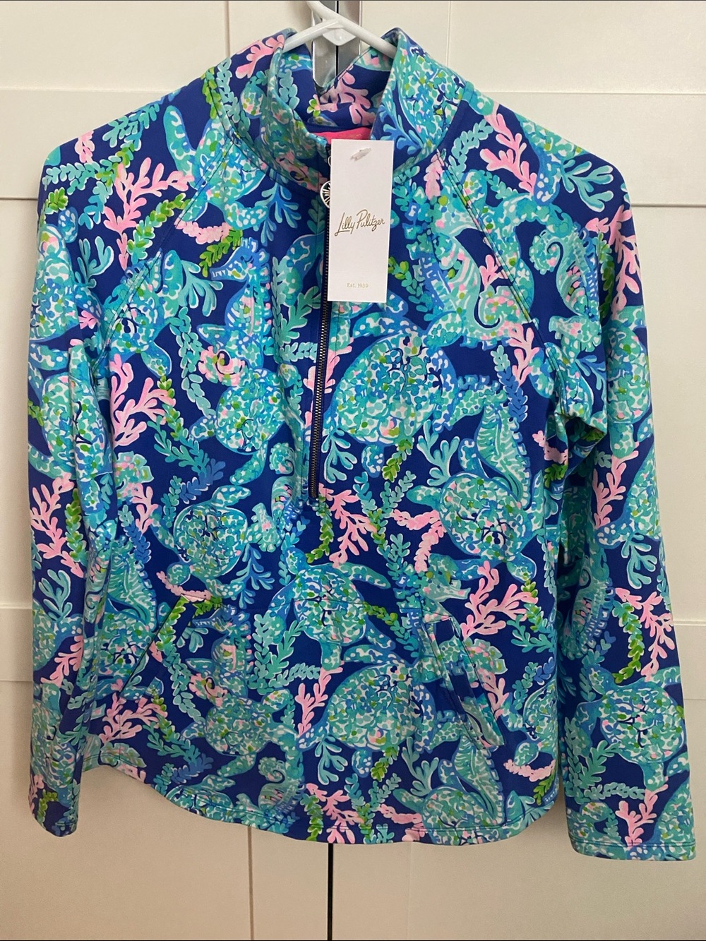 Lilly Pulitzer Sea Turtle Print Quarter-Zip Pullover NWT